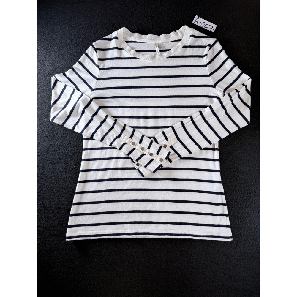 Banana Republic Womens XS Navy White Striped Long Sleeve Snap Cuff Modal Top